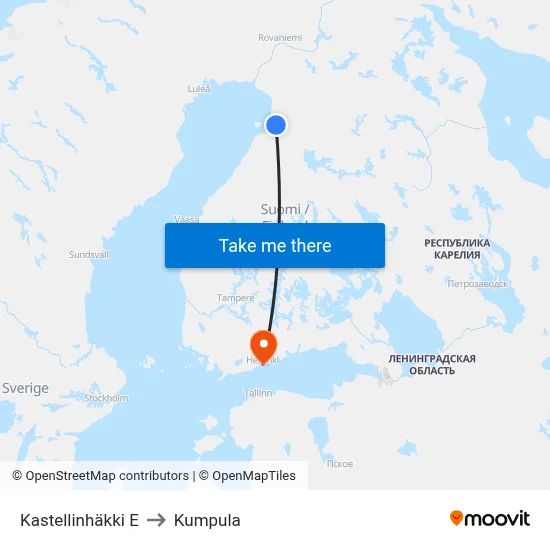 Kastellinhäkki East to Kumpula map