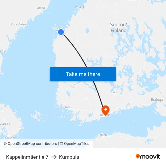 Kappelinmaentie 7 to Kumpula map