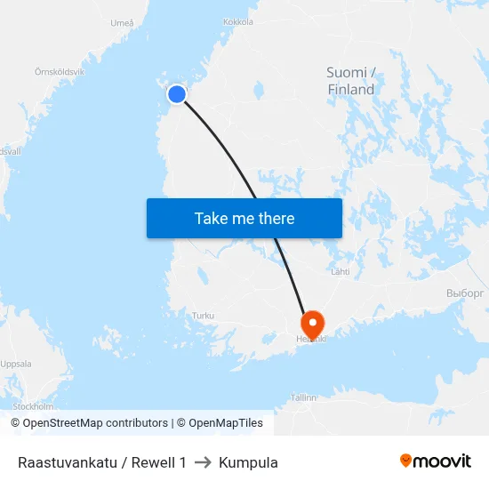Raastuvankatu / Rewell 1 to Kumpula map