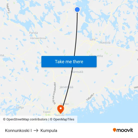 Konnunkoski East to Kumpula map