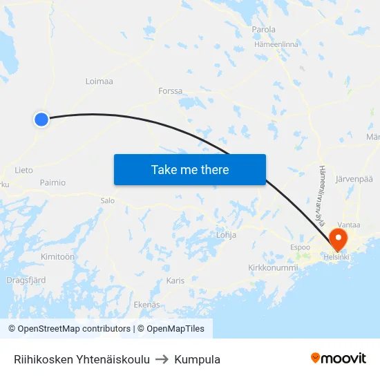 Riihikoski Comprehensive School to Kumpula map