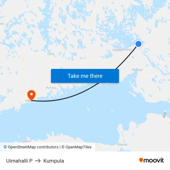 Swimming Hall North to Kumpula map