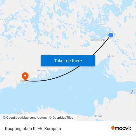 City Hall S to Kumpula map