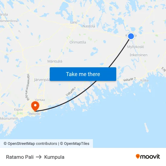Ratamo Pali to Kumpula map