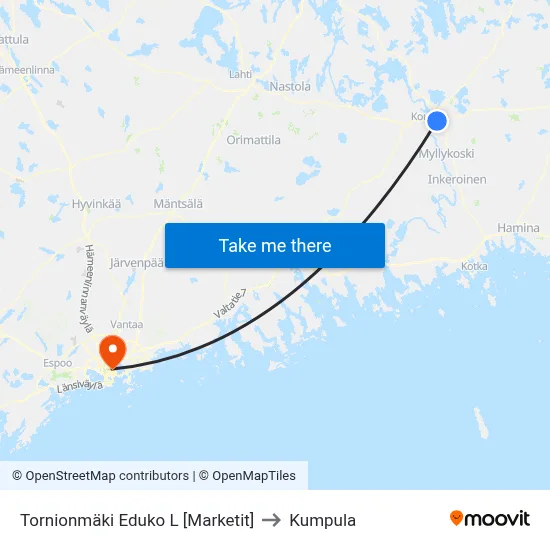 Tornionmäki Eduko L [Marketit] to Kumpula map