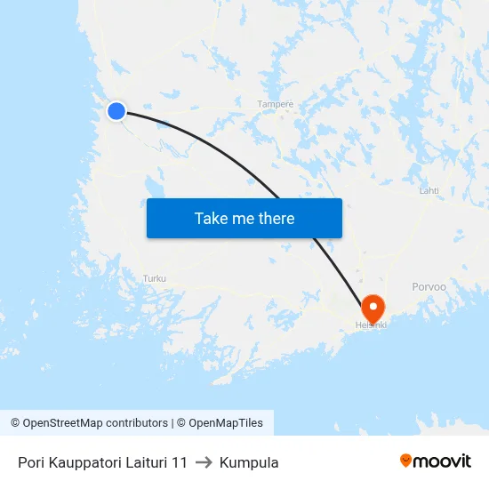 Pori Market Square Platform 11 to Kumpula map