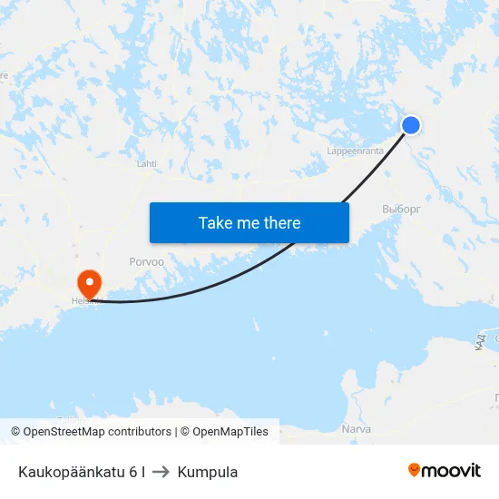 Kaukopäänkatu 6 E to Kumpula map