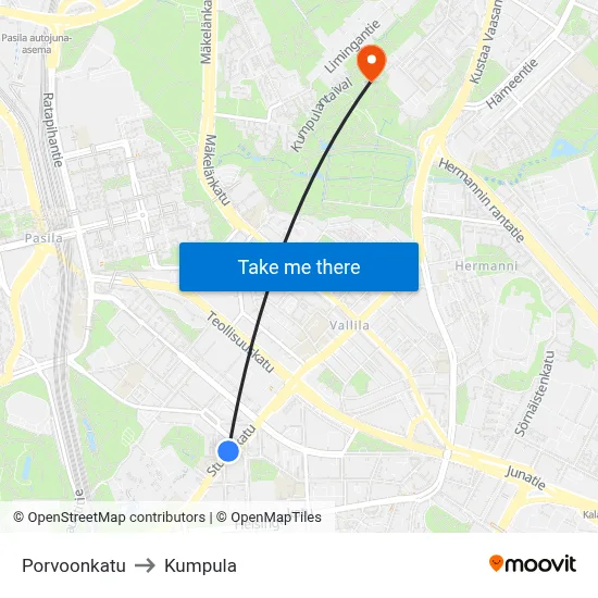 Porvoo Street to Kumpula map