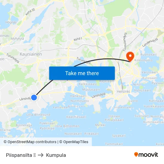 Piispansilta 🛍️ to Kumpula map