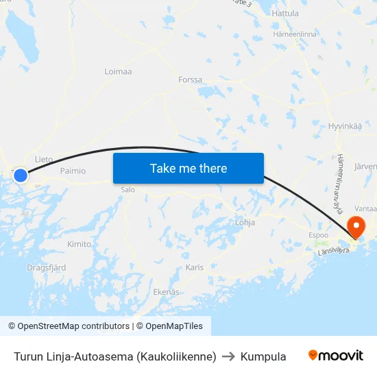 Turku Bus Station (Long Distance) to Kumpula map