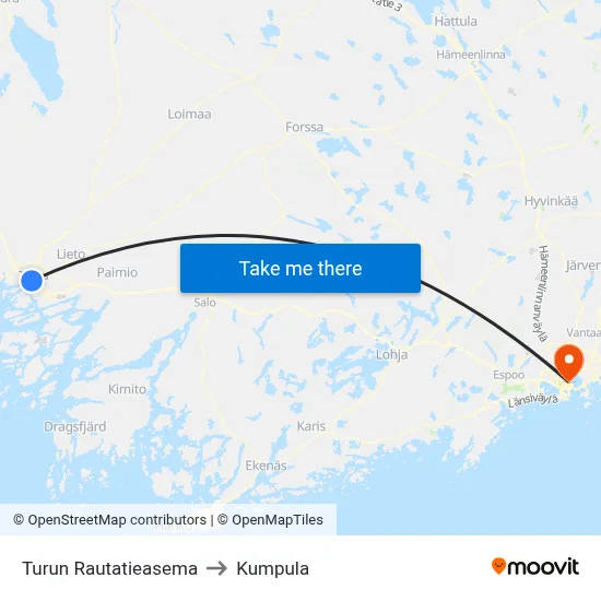 Turku Railway Station to Kumpula map
