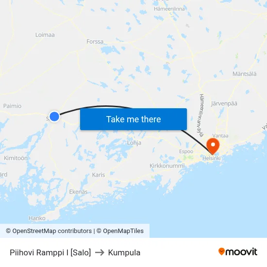 Piihovi Ramppi I [Salo] to Kumpula map