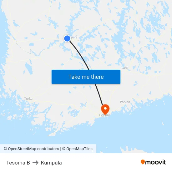 Tesoma B to Kumpula map