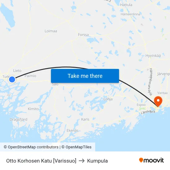 Otto Korhonen Street [Varissuo] to Kumpula map