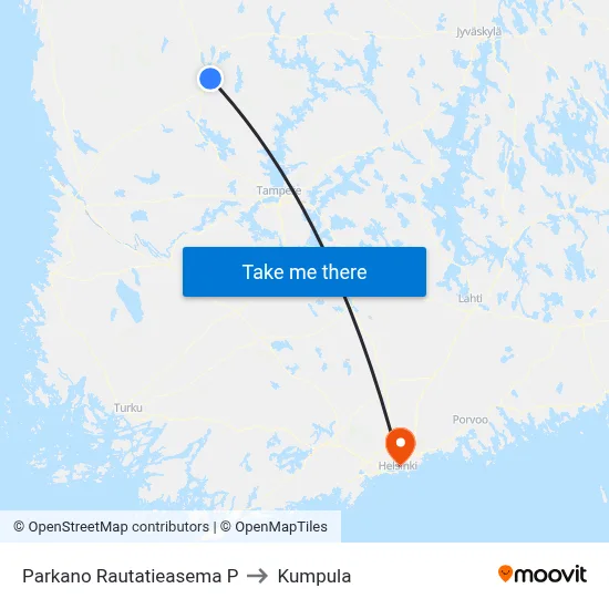 Parkano Railway Station North to Kumpula map