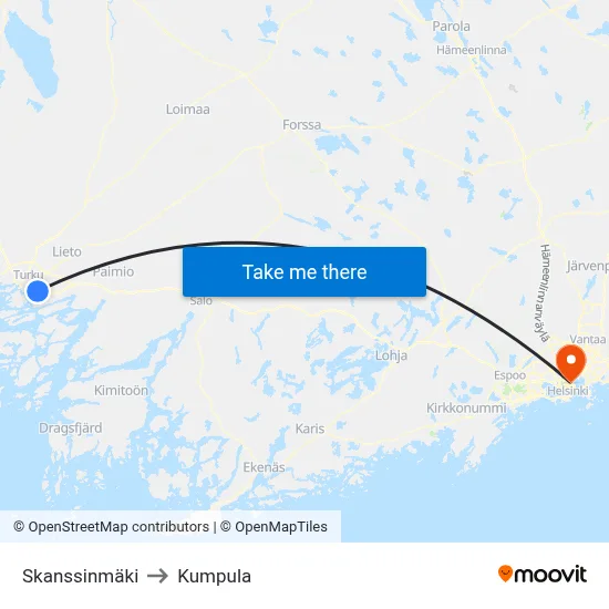 Skanssinmaki to Kumpula map