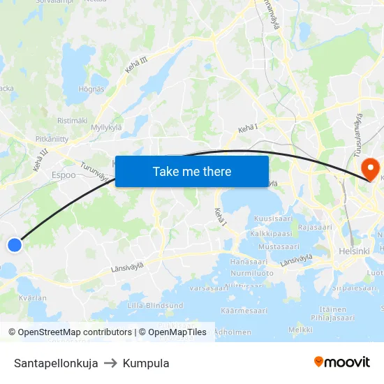 Santapelto Alley to Kumpula map