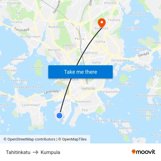 Tahitinkatu to Kumpula map