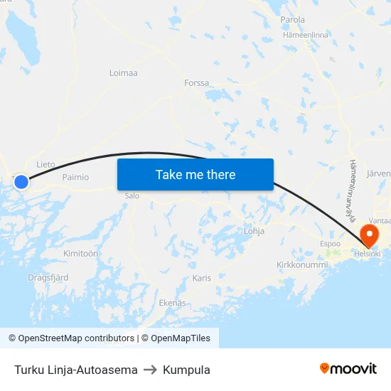Turku Linja-Autoasema to Kumpula map