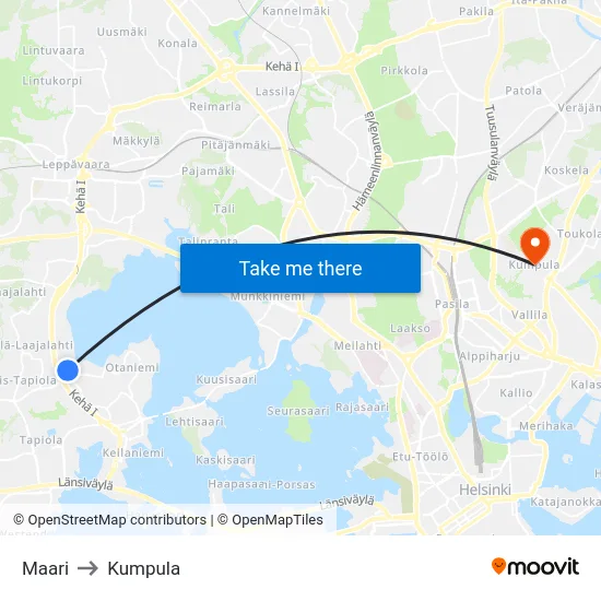 Maari to Kumpula map