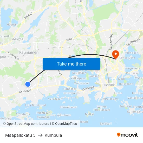 Maapallokatu 5 to Kumpula map