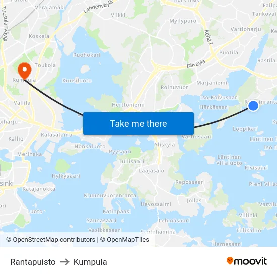 Rantapuisto to Kumpula map