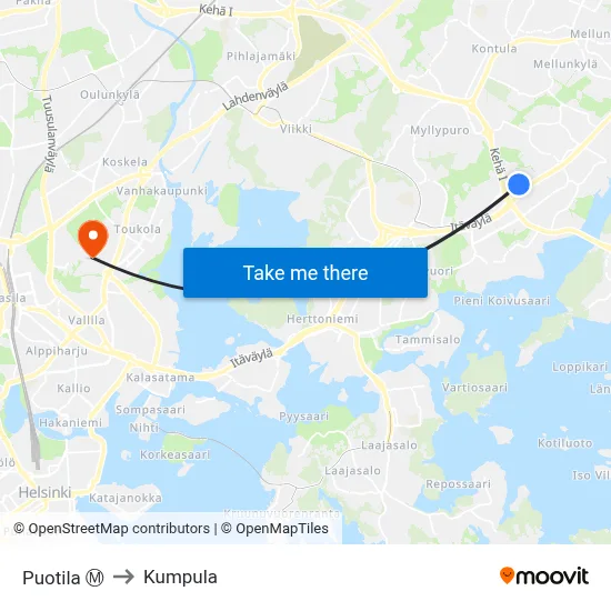 Puotila Ⓜ️ to Kumpula map