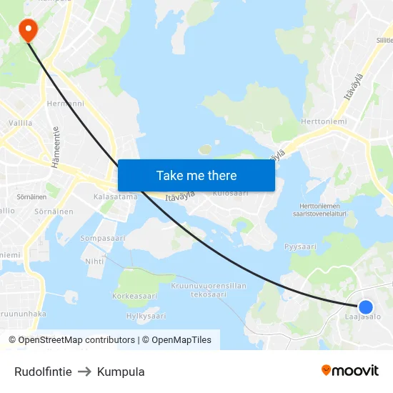 Rudolfintie to Kumpula map