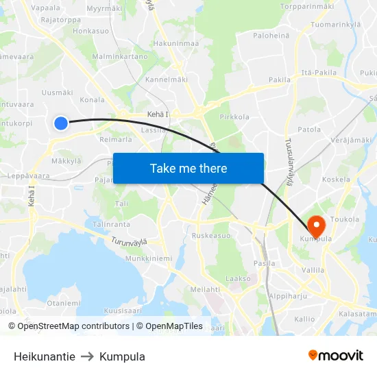 Heikuna Road to Kumpula map