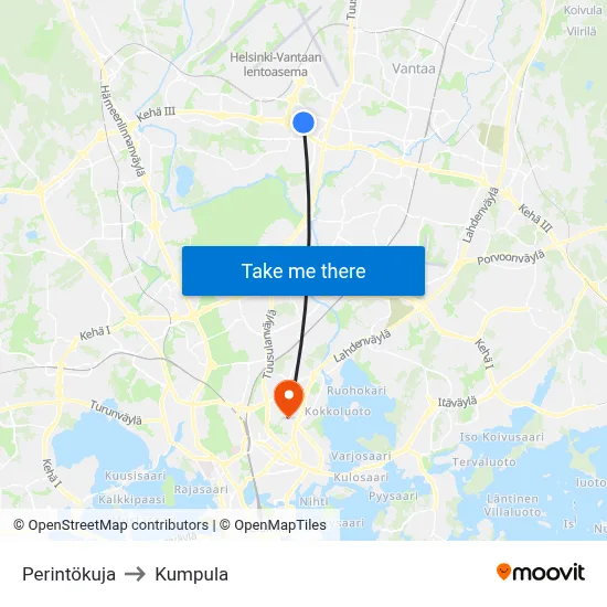 Perintökuja to Kumpula map