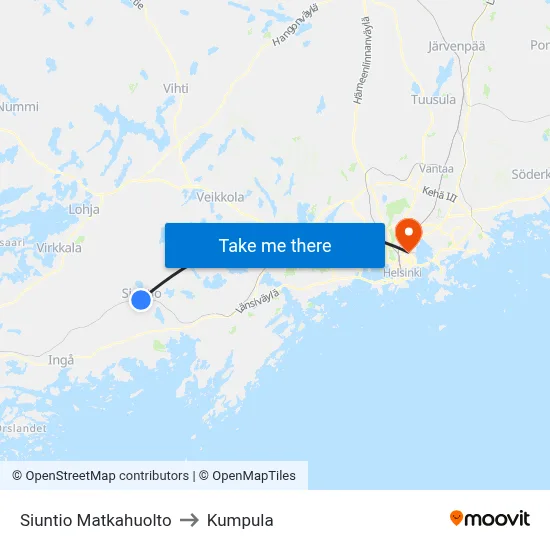 Siuntio Travel Center to Kumpula map