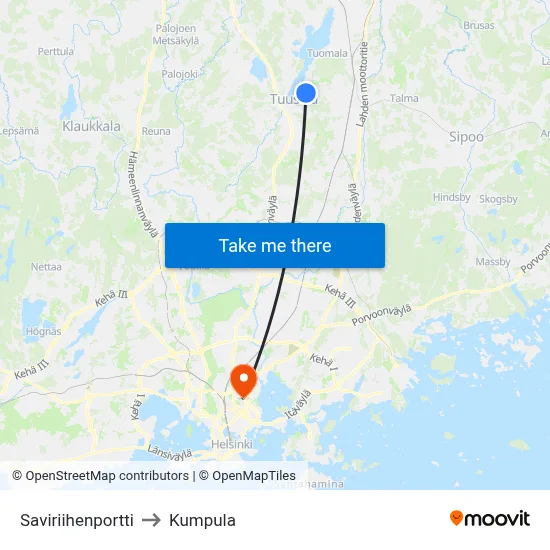 Saviriihi Gate to Kumpula map