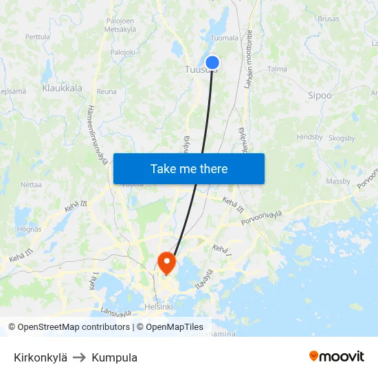 Church Village to Kumpula map