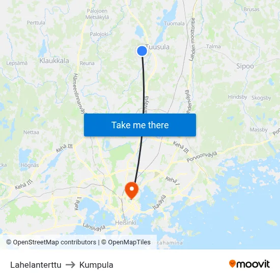 Lahela Pearl to Kumpula map