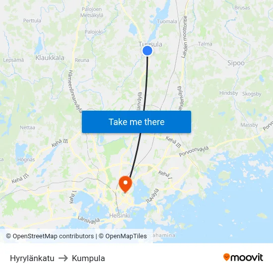 Hyrylä Street to Kumpula map