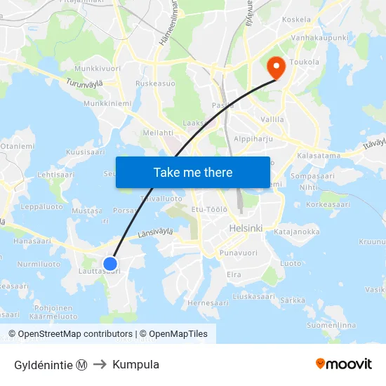 Gyldénintie Ⓜ️ to Kumpula map