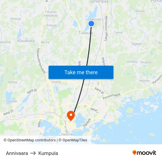 Annivaara to Kumpula map