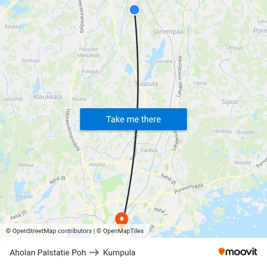 Ahola Palstatie North to Kumpula map
