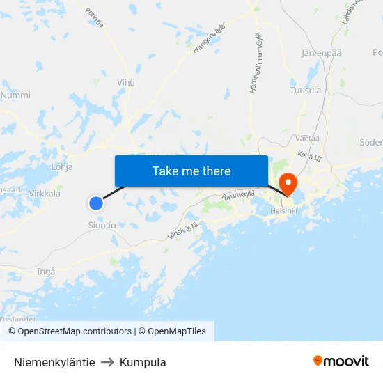 Niemenkyläntie to Kumpula map