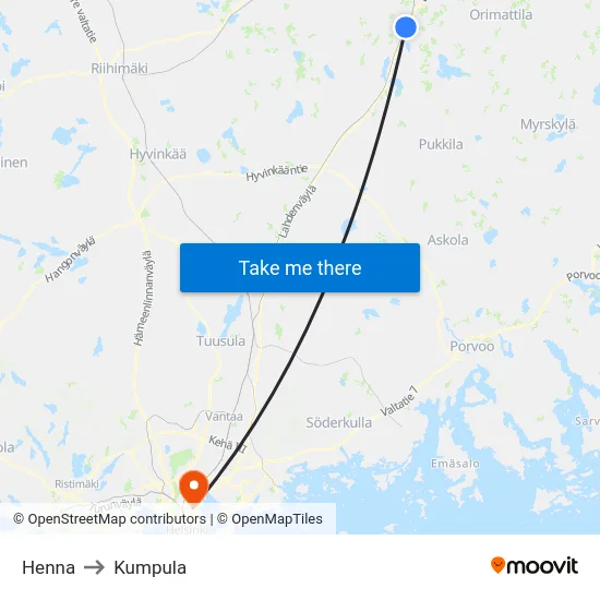 Henna to Kumpula map