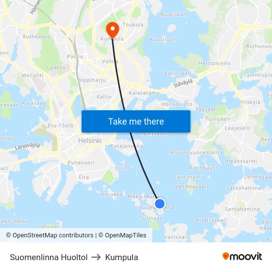 Suomenlinna Huoltol to Kumpula map