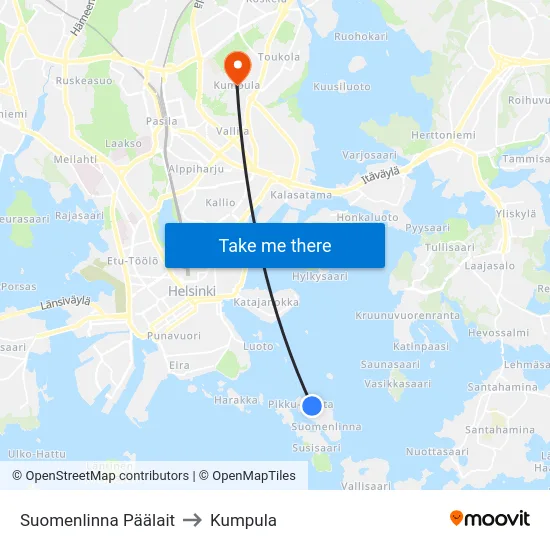 Suomenlinna Päälait to Kumpula map