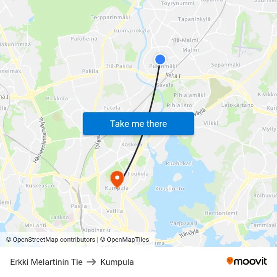 Erkki Melartinin Road to Kumpula map