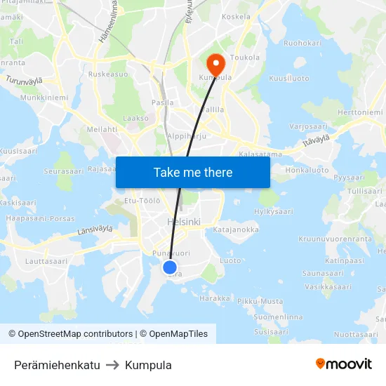 Perämiehenkatu to Kumpula map
