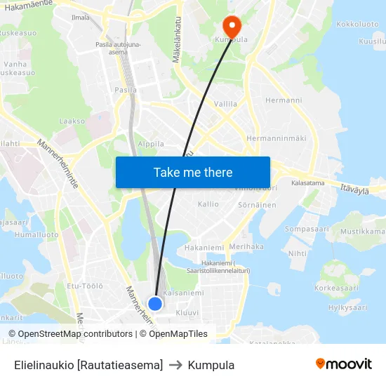 Elielinaukio [Rautatieasema] to Kumpula map
