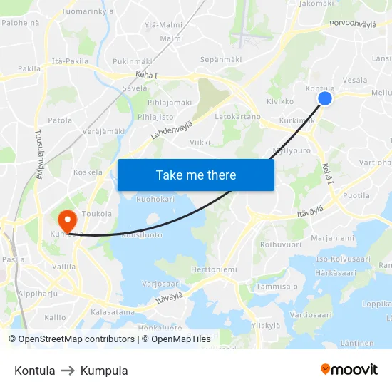 Kontula [Ostari] to Kumpula map