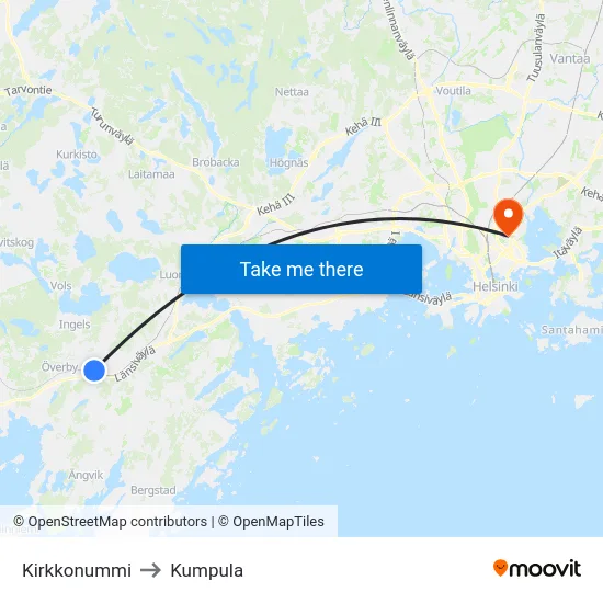 Kirkkonummi to Kumpula map
