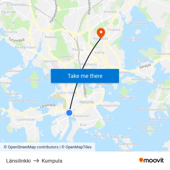 Länsilinkki to Kumpula map