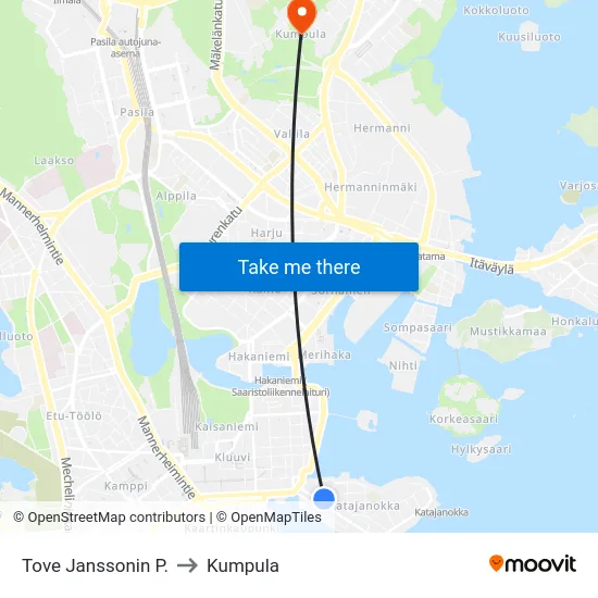 Tove Janssonin P. to Kumpula map