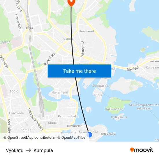 Vyö Street to Kumpula map